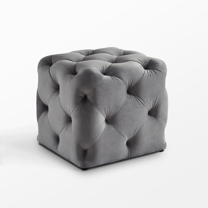 Velvet Cube Ottoman - Gray