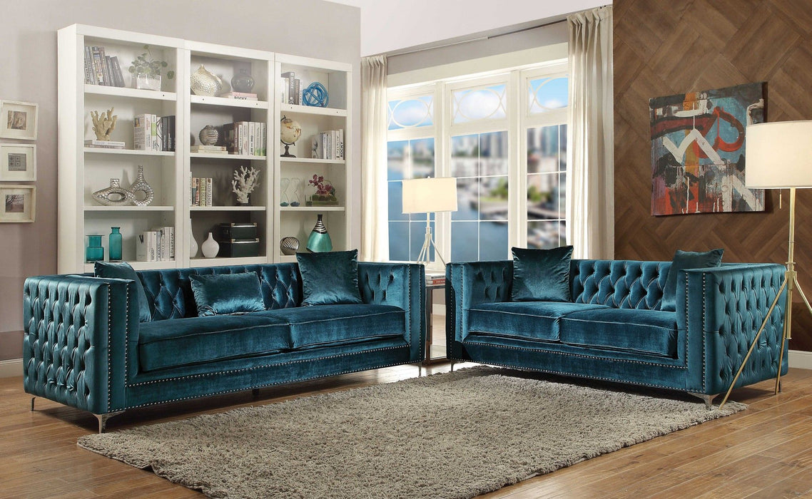 Velvet Sofa With Silver Legs - Teal Blue