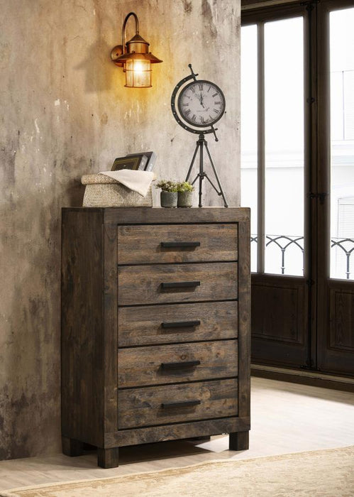 Woodmont - 5-Drawer Chest - Rustic Golden Brown - Simple Home Plus