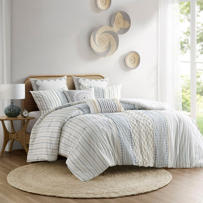 Imani - Cotton Printed Comforter Set With Chenille - White