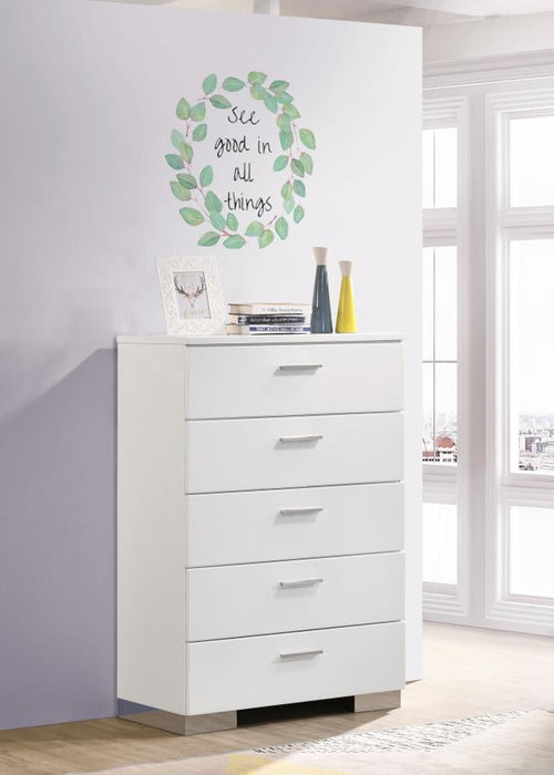 Felicity - 5-Drawer Chest - Glossy White - Simple Home Plus