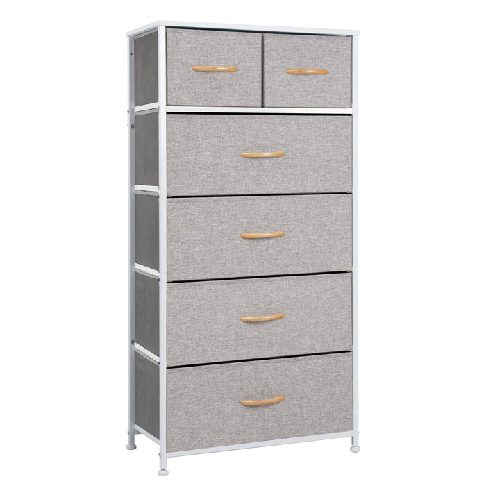 Steel And Fabric Six Drawer Chest - Gray / White