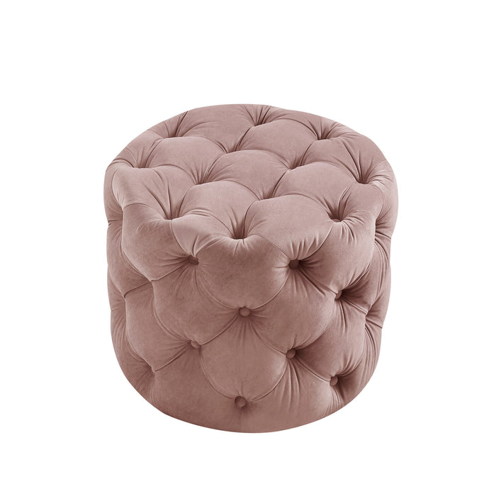 Velvet Tufted Round Ottoman - Blush