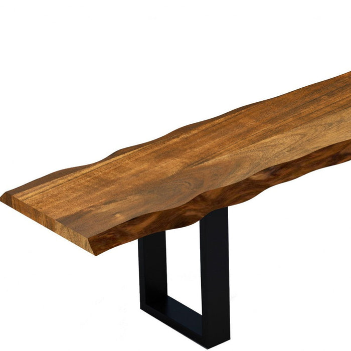 Wood Bench With Black Metal Legs - Edge Acacia