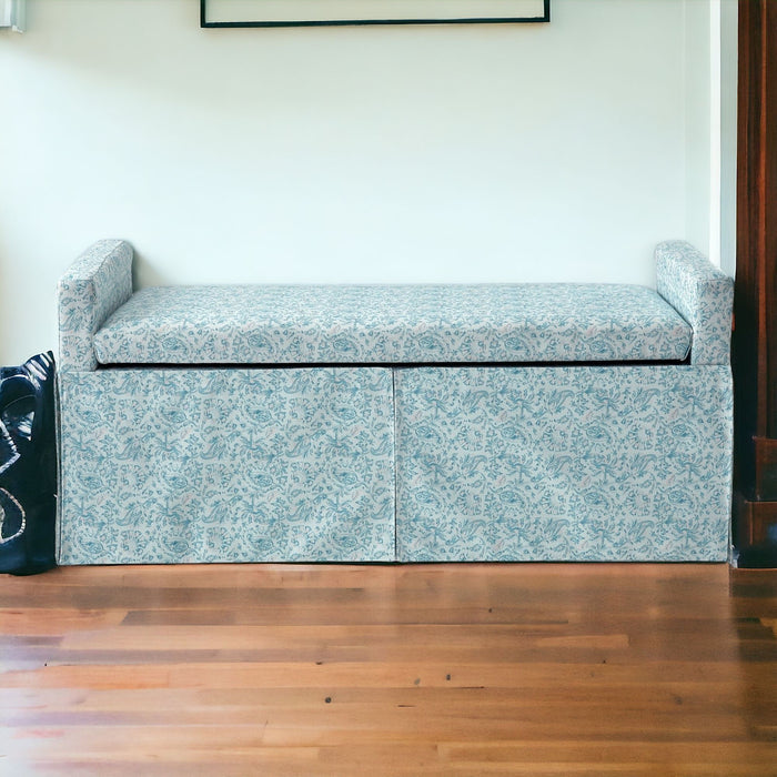 Upholstered Linen Bench With Flip Top - Blue