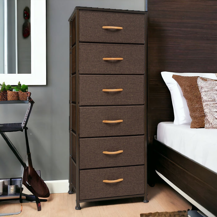 Steel And Fabric Six Drawer Chest - Brown