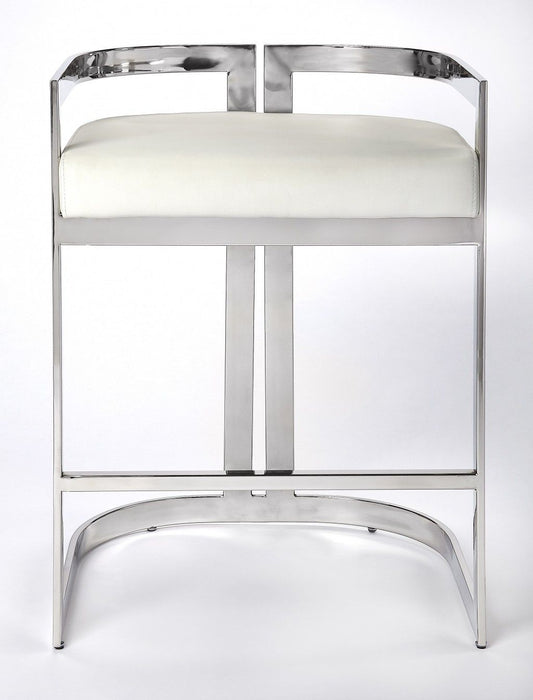 Stainless Steel Low Back Counter Height Bar Chair - White / Silver