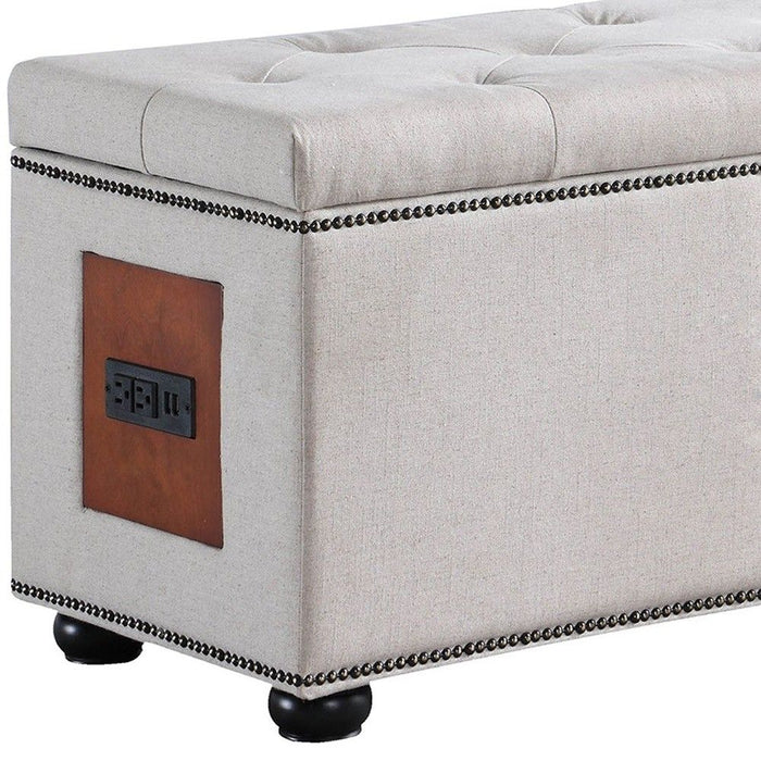 Linen Tufted Storage - Light Khaki / Black