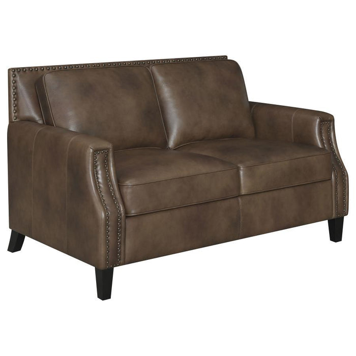 Leaton - Upholstered Recessed Arms Loveseat - Brown Sugar - Simple Home Plus