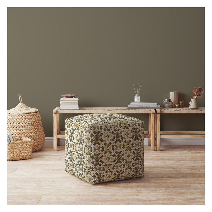 Cotton Geometric Pouf Cover - Beige