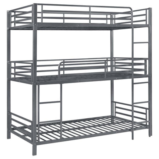 Maynard - Metal Triple Twin Bunk Bed - Gunmetal - Simple Home Plus