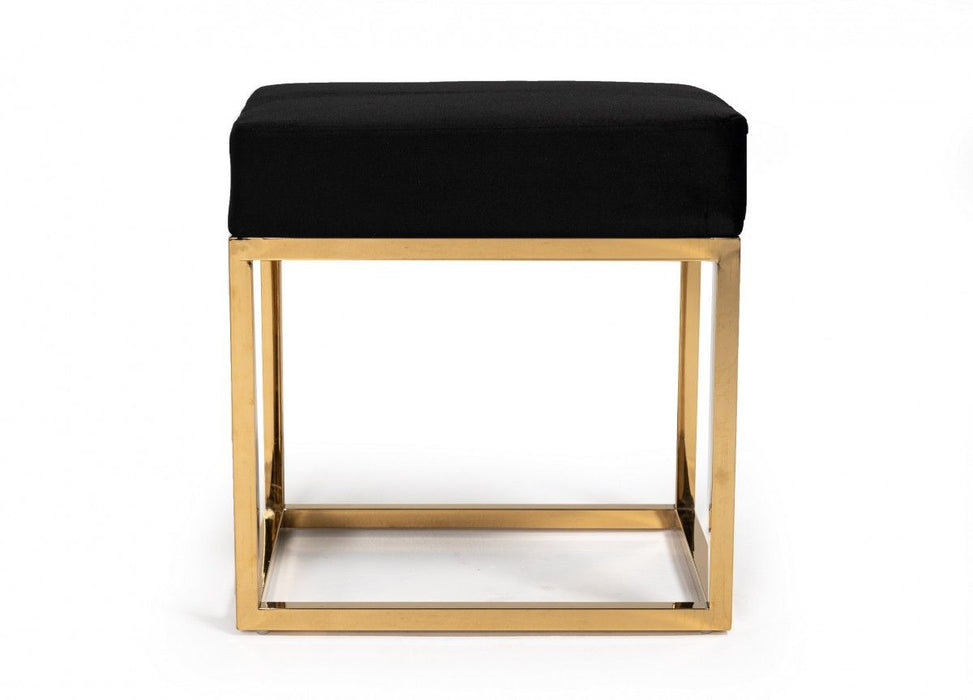 Velvet Ottoman - Black / Gold