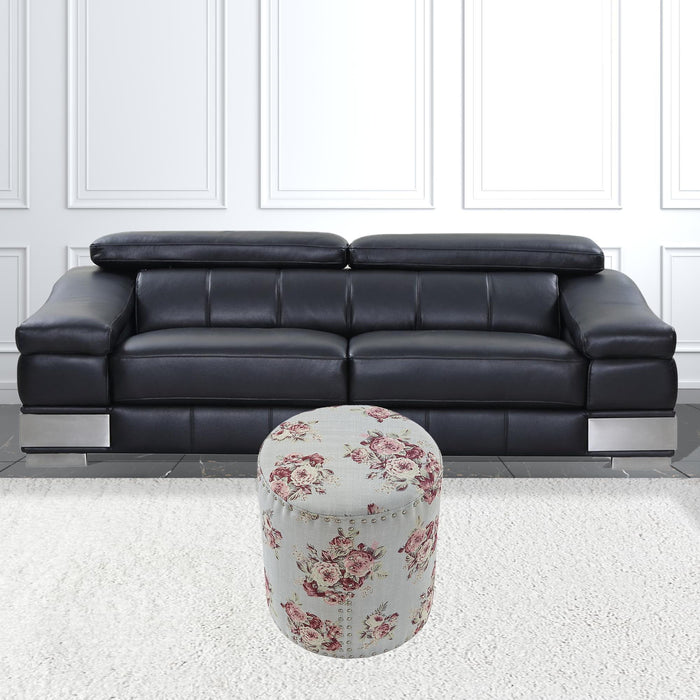 Linen Round Floral Ottoman - Pink