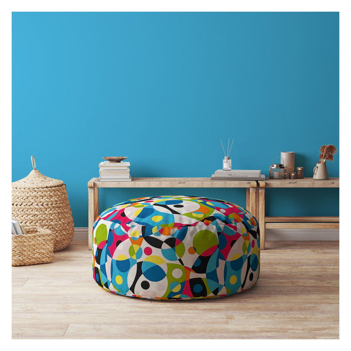 Cotton Round Patchwork Pouf Ottoman - Green / White