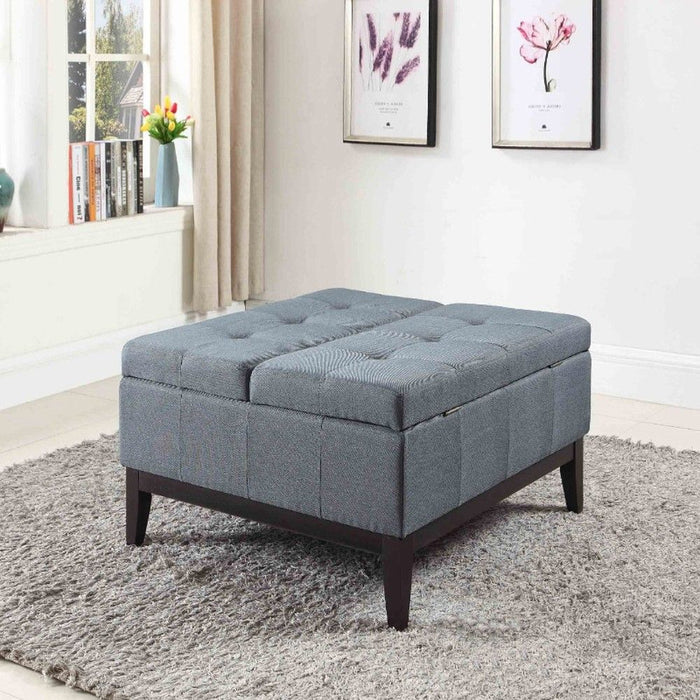 Linen Tufted Storage - Slate Blue / Black