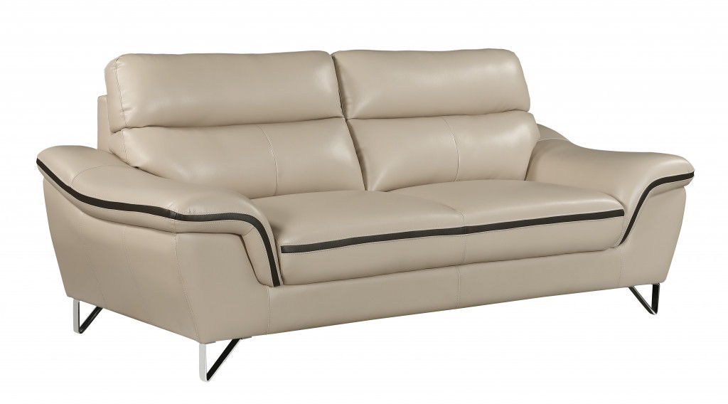 Silver Legs Leather Sofa - Beige