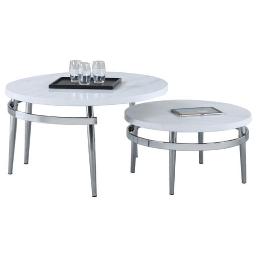 Avilla - Round Nesting Coffee Table - White And Chrome - Simple Home Plus