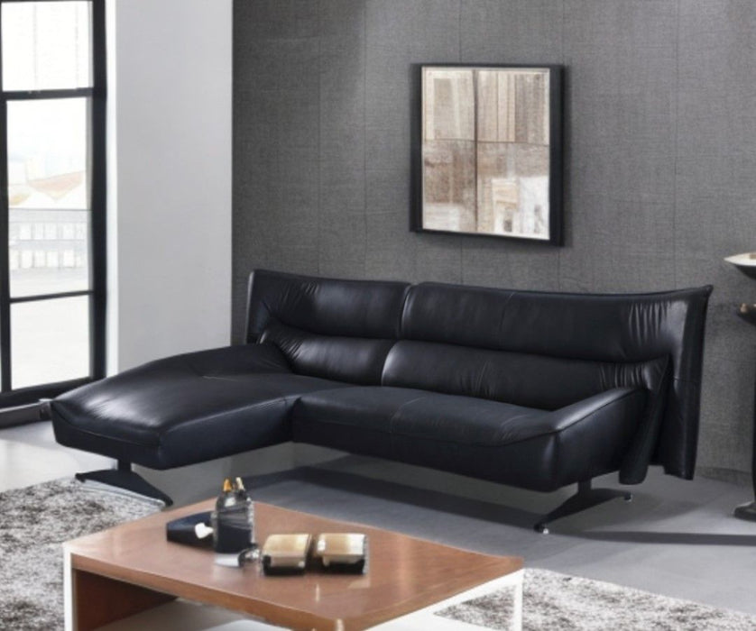 Top Grain Leather L Shaped Two Piece Sofa And Chaise Sectional - Dark Gray