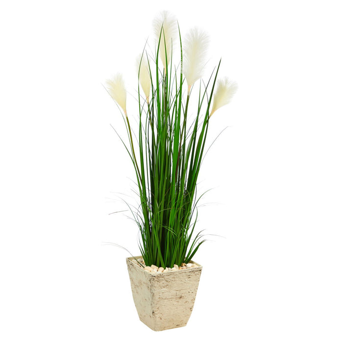 4.5' Wheat Grass Artificial Plant in Country White Planter