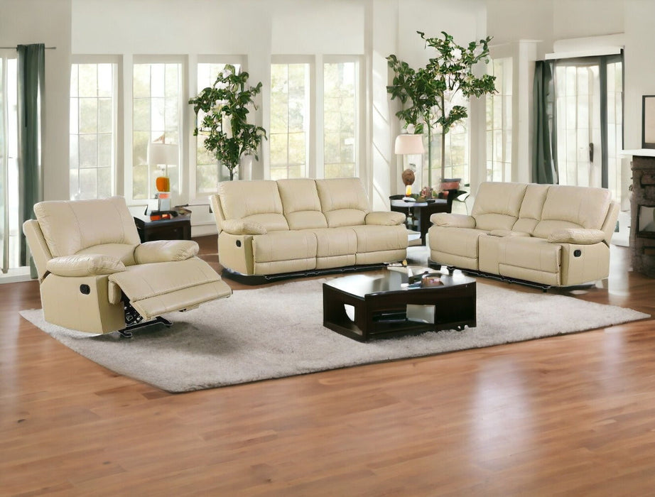 Three Piece Faux Leather Indoor Five Person Seating Set - Beige