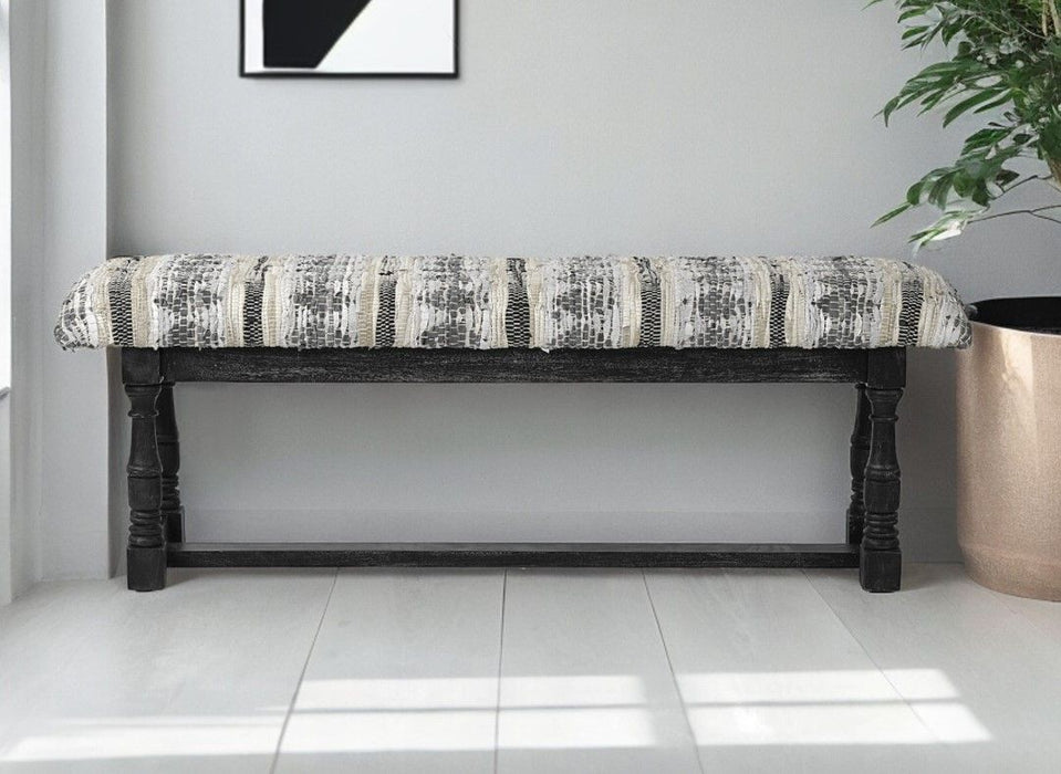 Upholstered Faux Leather Bench - Off White / Black