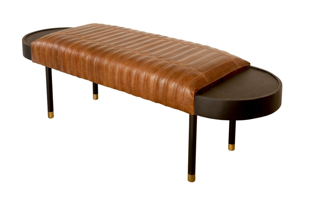 Leather And Solid Wood Bench - Warm Brown