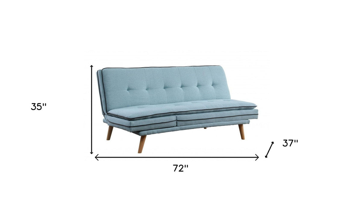 Linen Sofa With Brown Legs - Blue