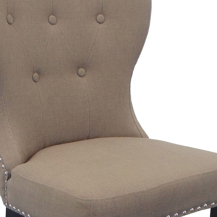 Linen Tufted Side Chair - Taupe / Dark Brown