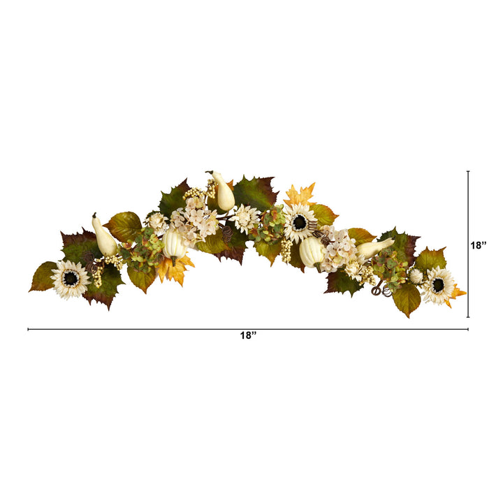 5' Fall Sunflower Hydrangea and Pumpkin Artificial Garland