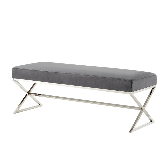 Velvet Upholstered Bench - Silver / Gray