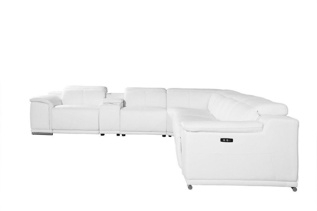 Italian Leather Power Reclining With Console U Shaped Seven Piece Corner Sectional - White