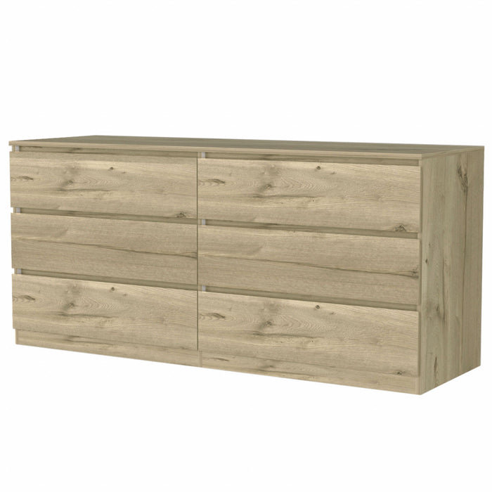 Six Drawer Double Dresser - Light Oak / White