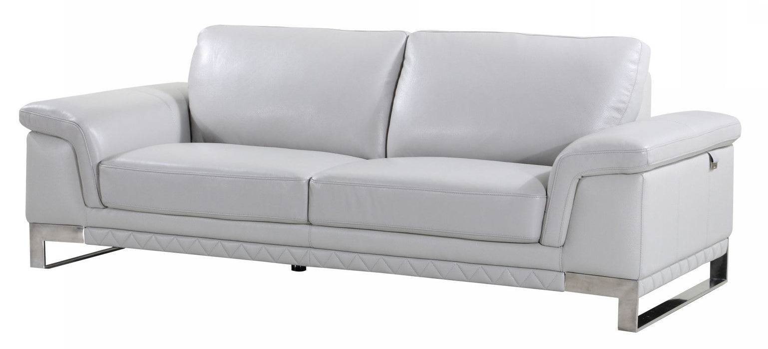 Italian Leather Sofa With Silver Legs - Light Gray