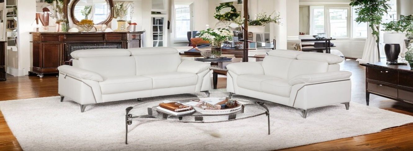 2 Piece Indoor Italian Leather Five Person Seating Set - White