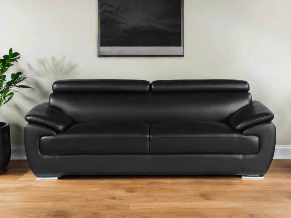 Silver Legs Leather Sofa - Black