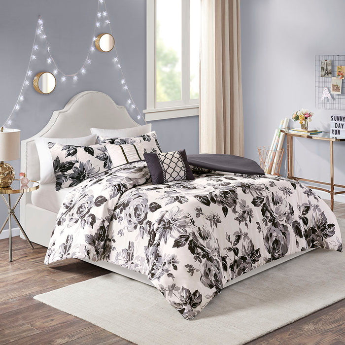 Dorsey - Floral Print Duvet Cover Set - Black / White