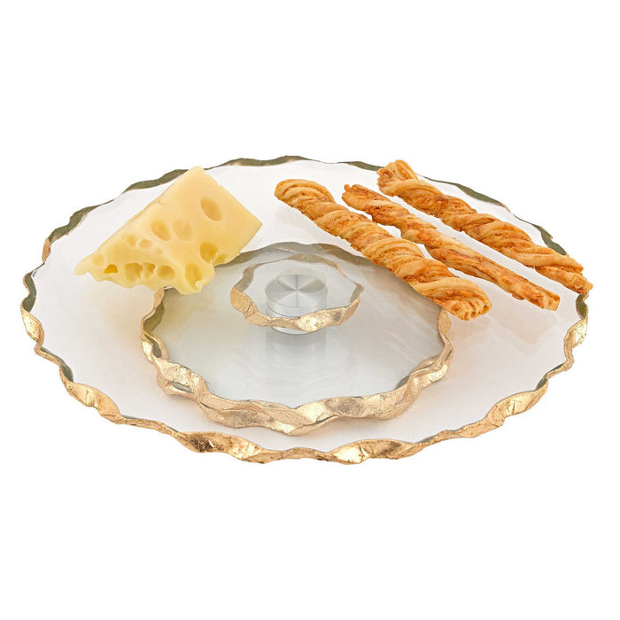 Hand Decorated Chiseled Edge Turning Platter - Gold Leaf