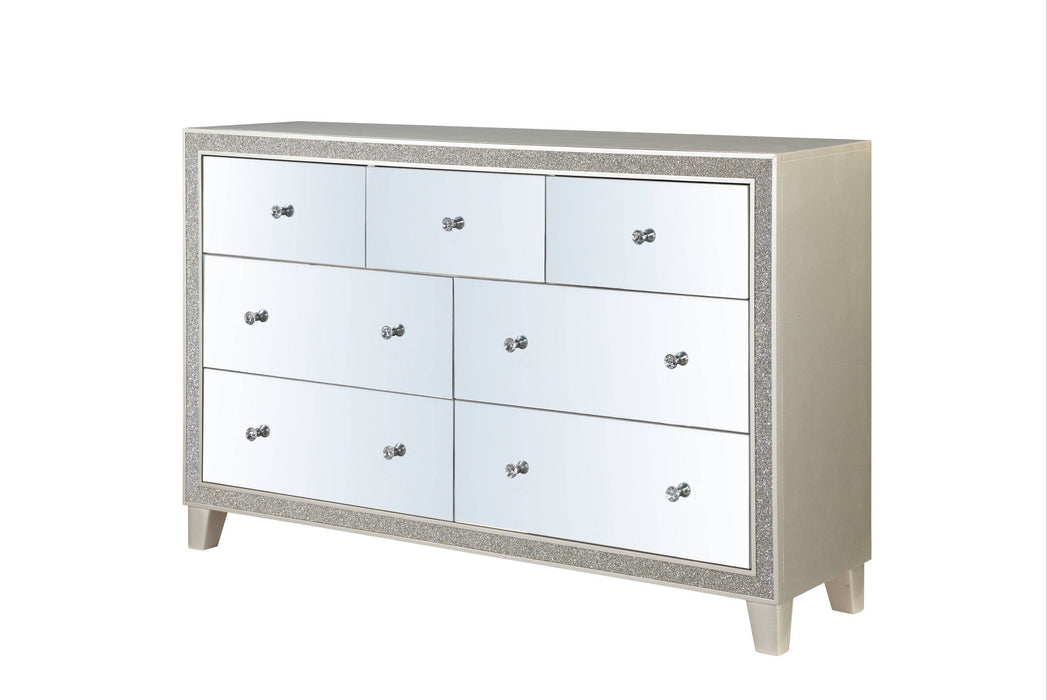 Solid Wood Mirrored Seven Drawer Triple Dresser - Champagne