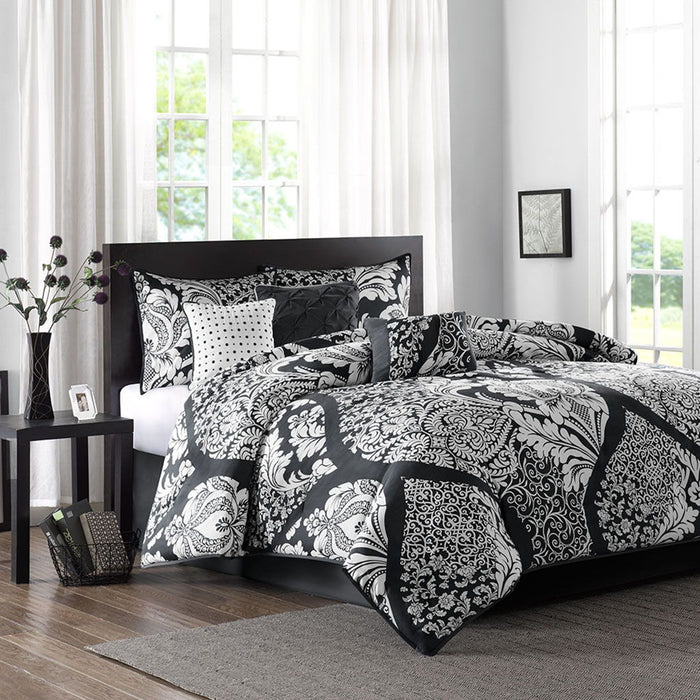 Vienna - 7 Piece Cotton Printed Comforter Set - Black