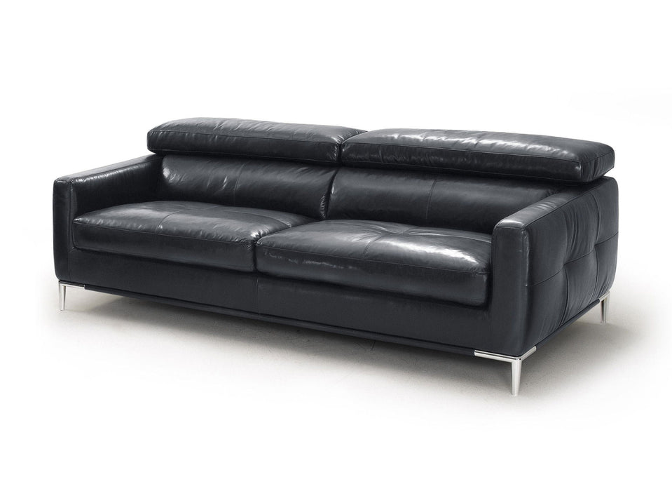 Genuine Leather Sofa With Silver Legs - Black