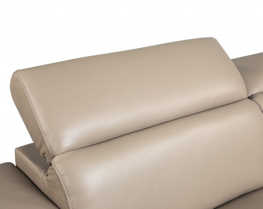 Italian Leather Sofa & Silver Legs - Beige