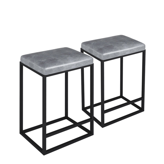 Faux Leather And Metal Backless Counter Height Bar Chairs (Set of 2) - Gray / Black