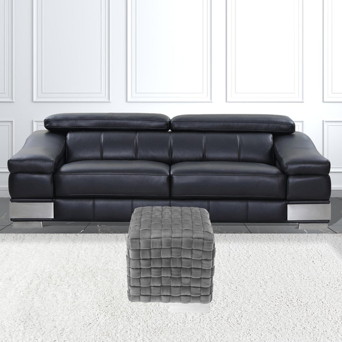 Velvet Ottoman - Gray / Silver