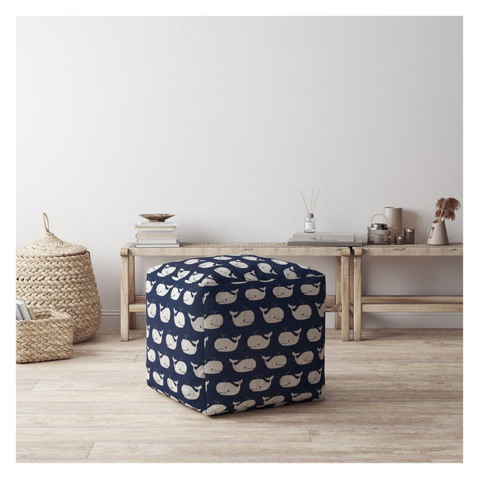 Twill Whale Pouf Cover - Blue