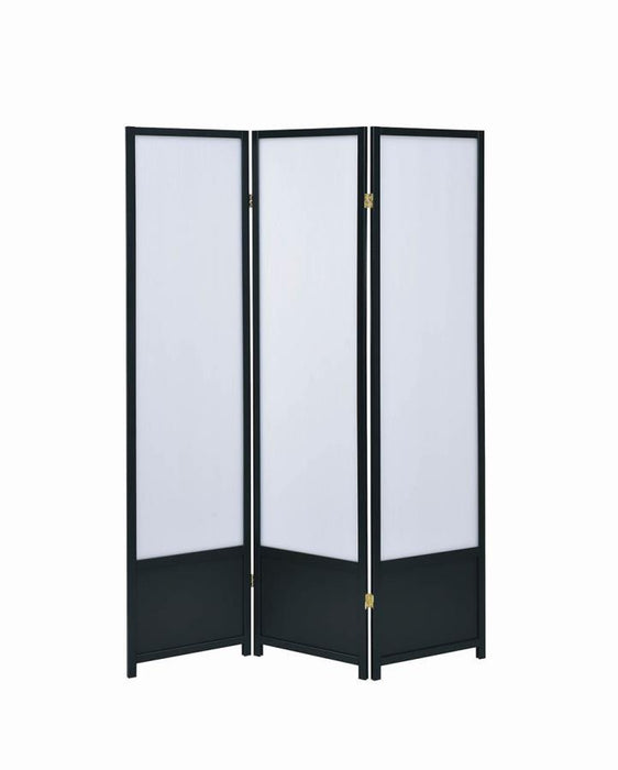 Calix - 3-Panel Folding Floor Screen - Translucent And Black - Simple Home Plus