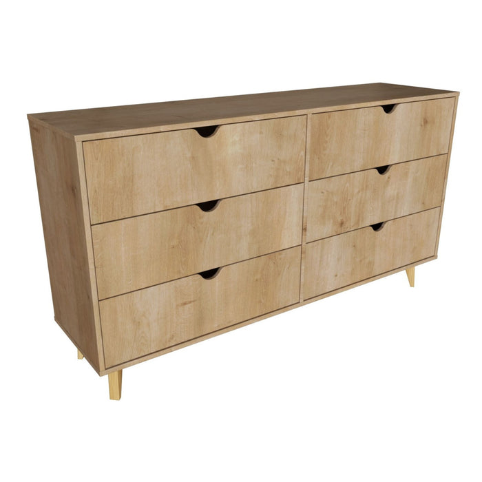 Scoop Handle Six Drawer Double Dresser - Natural