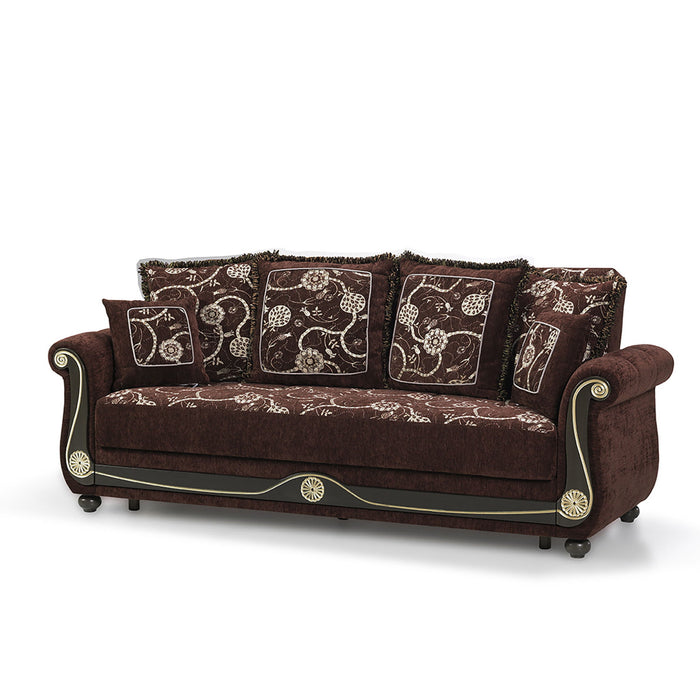 Chenille Paisley Sleeper Sofa And Toss Pillows - Brown