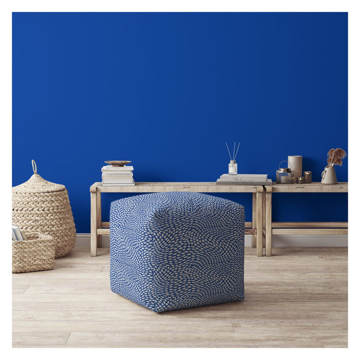 Canvas Polka Dots Pouf Cover - Blue / White