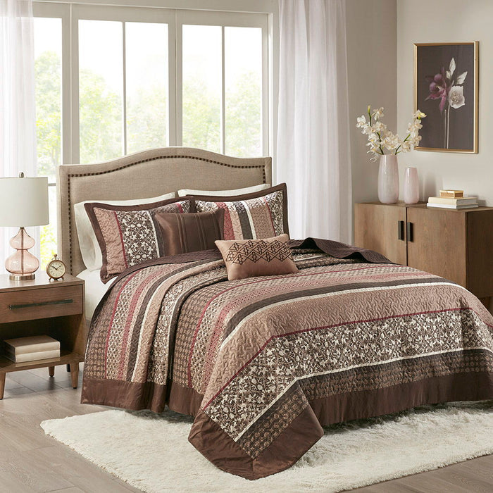 Princeton - King 5 Piece Reversible Bedspread Set - Red