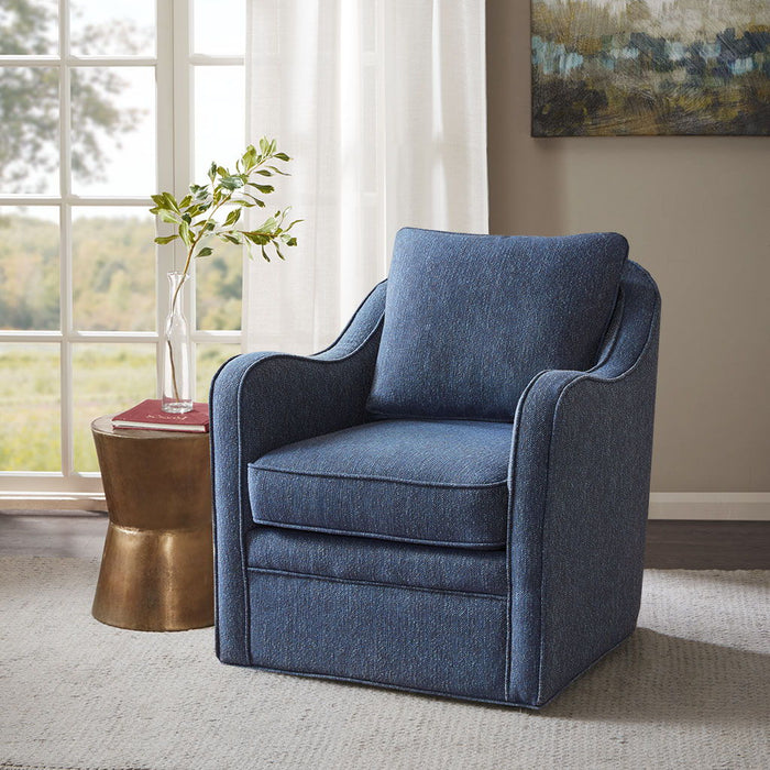 Brianne - Slub Weave Wide Seat Swivel Arm Chair - Navy